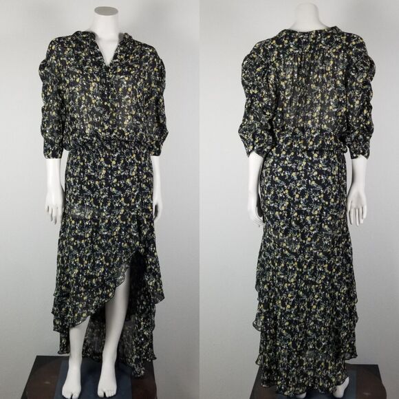 Anthropologie Muche & Muchette Black Floral High Low Blouson Maxi Dress OSFM - Picture 1 of 14